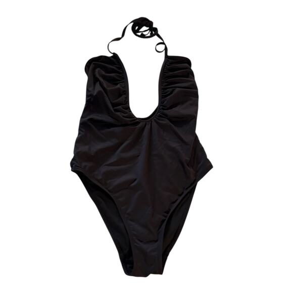 Good American swimsuit Leilani plunge one piece swimsuit halter size 1 Small S - Picture 2 of 7